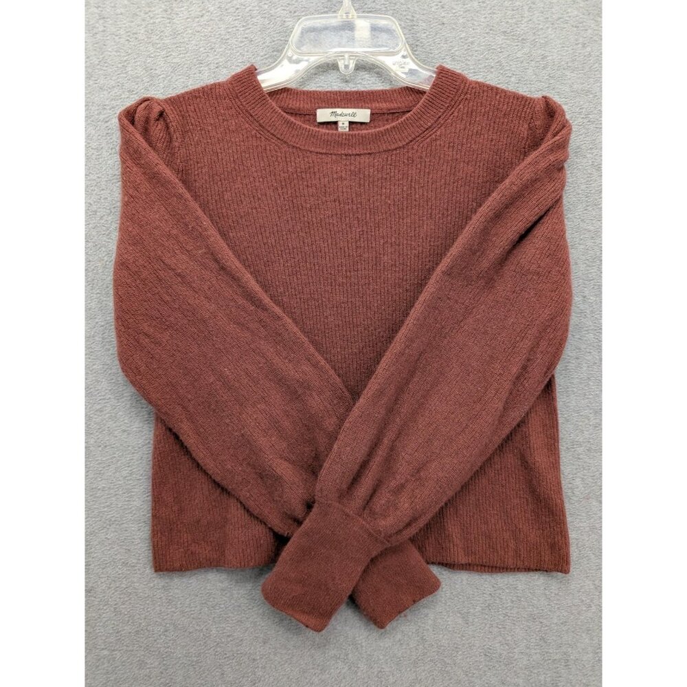 Madewell Sweater Womens Medium Brown Knit Crew Neck Puff Sleeve Pullover Soft